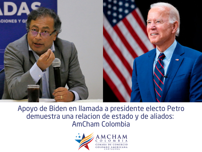 Apoyo de Biden en llamada a presidente electo Petro demuestra una relacion de estado y de aliados: AmCham Colombia